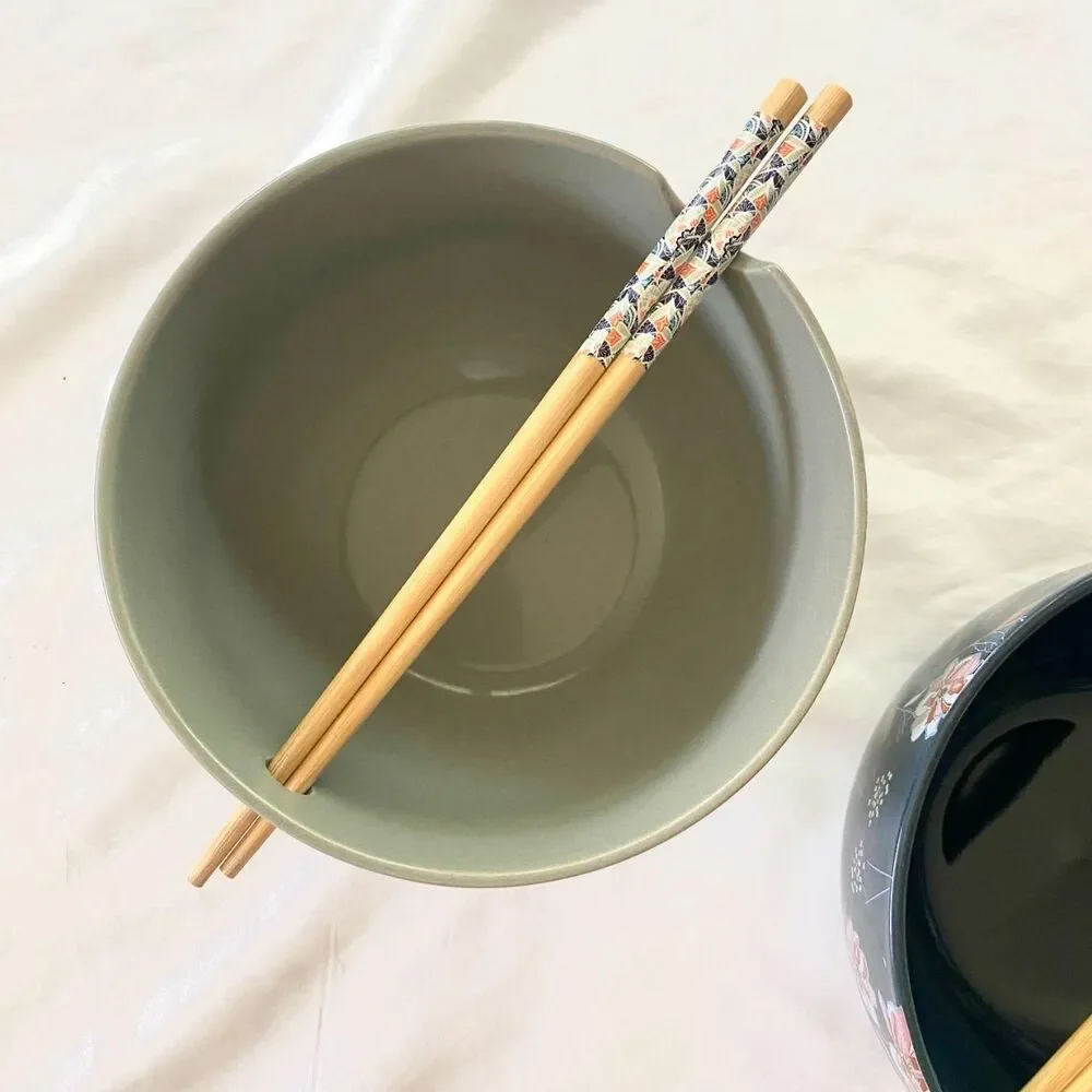 Set of 2 Japanese Ramen Noodle Bowls with Chopsticks by Shop Tansy